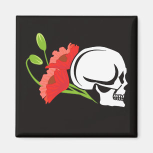 Skull with poppies magnet
