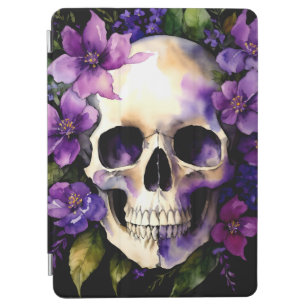 Skull With Purple Flowers Goth iPad Air Cover