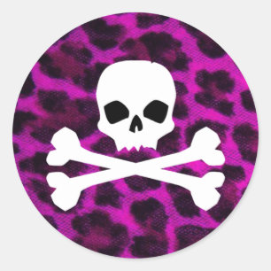 Skull with Purple Leopard Print Classic Round Sticker