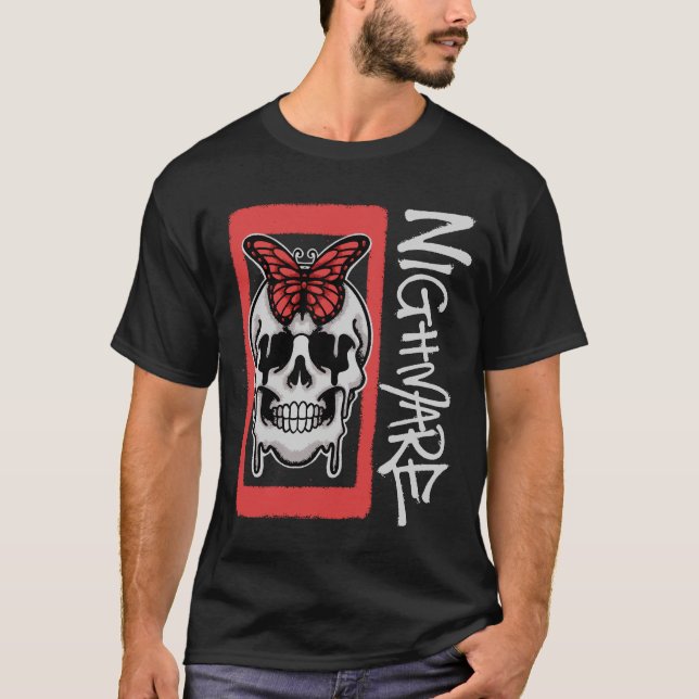 Skull with Red Butterfly Streetwear T-Shirt (Front)