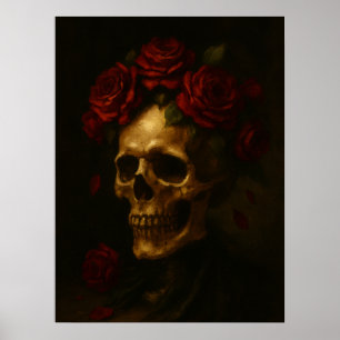 Skull with Red Roses  Poster