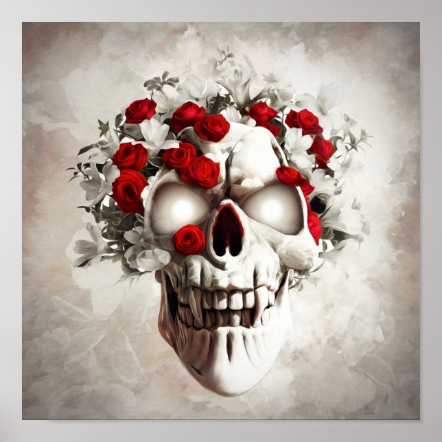 Skull with red roses poster (Front)