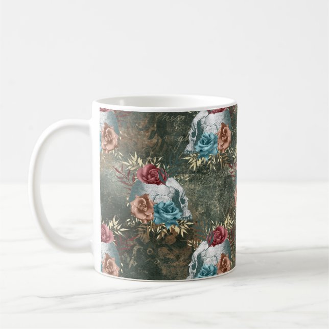 Skull with Rose Flowers Coffee Mug (Left)