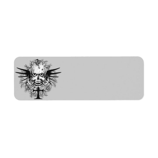 Skull With Rose, Horns, Cross, Wings Illustration Return Address Label