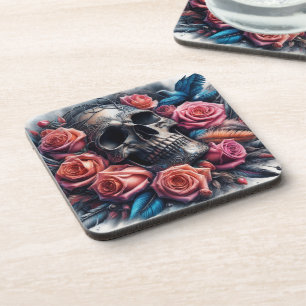 Skull with Roses and Bluebird Coaster