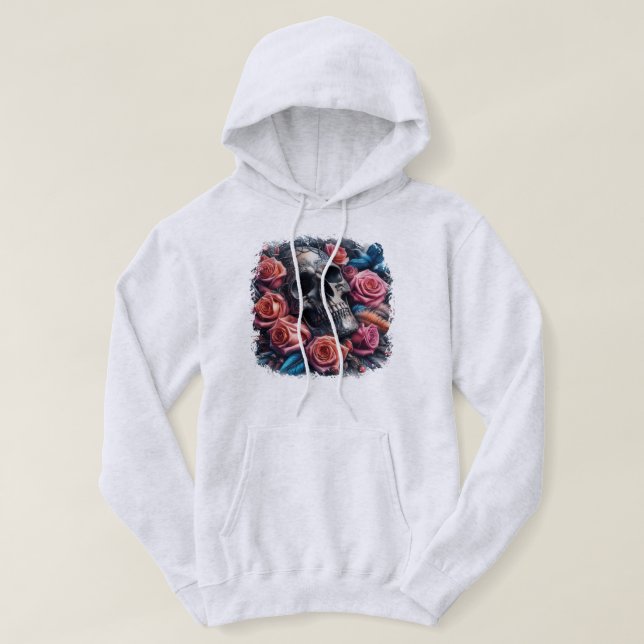 Skull with Roses and Bluebird Hoodie (Design Front)