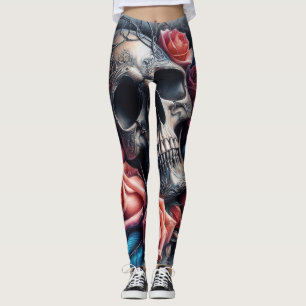 Skull with Roses and Bluebird Leggings