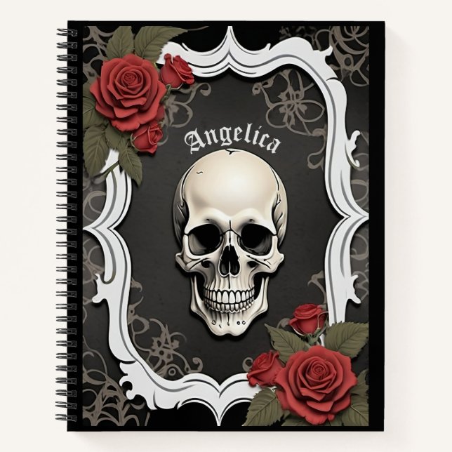 Skull with Roses and White Frame Notebook (Front)