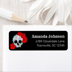 Skull with Roses Black Return Address Label