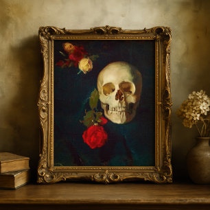 Skull with Roses   Carl Schuch Poster