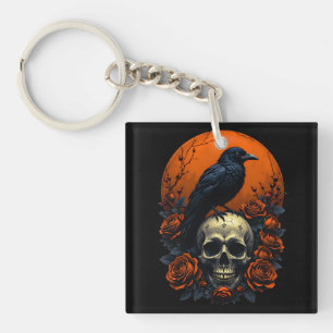 Skull with Roses & Crow Gothic Sweatshirt Key Ring
