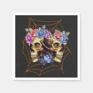 Skull with Roses, Gothic Halloween Napkin