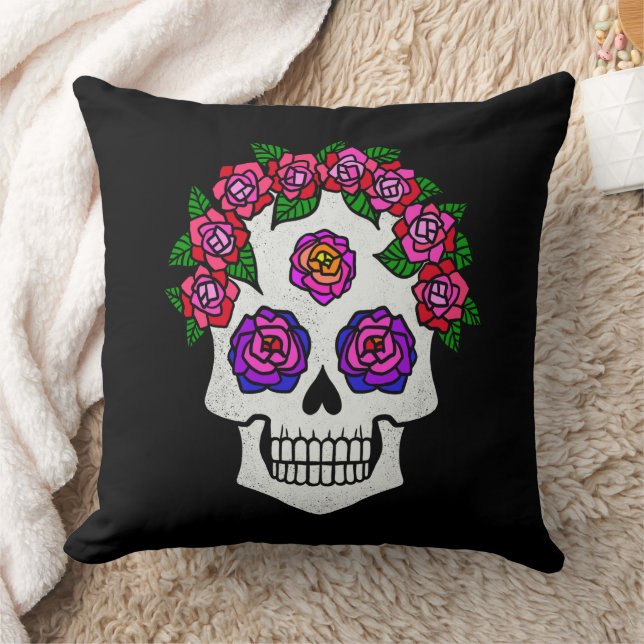 Skull with Roses Halloween Cushion (Blanket)