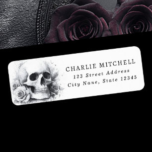 Skull with roses Halloween return address Label