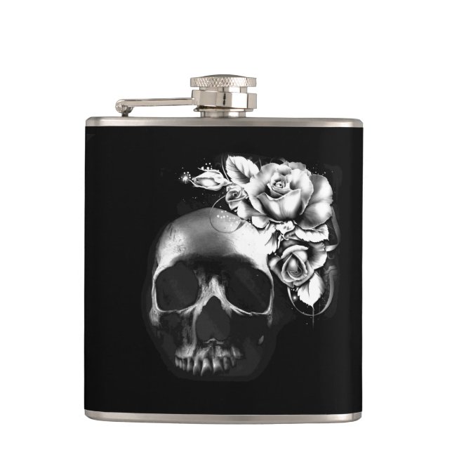 Skull with roses hip flask (Front)