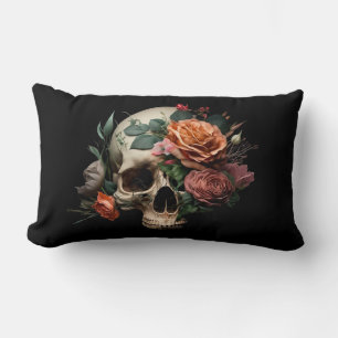 Skull with Roses oblong Cushion Pillow