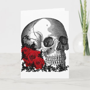 SKULL WITH ROSES VINTAGE PRINT CARD