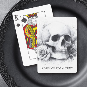 Skull with roses watercolor painting playing cards