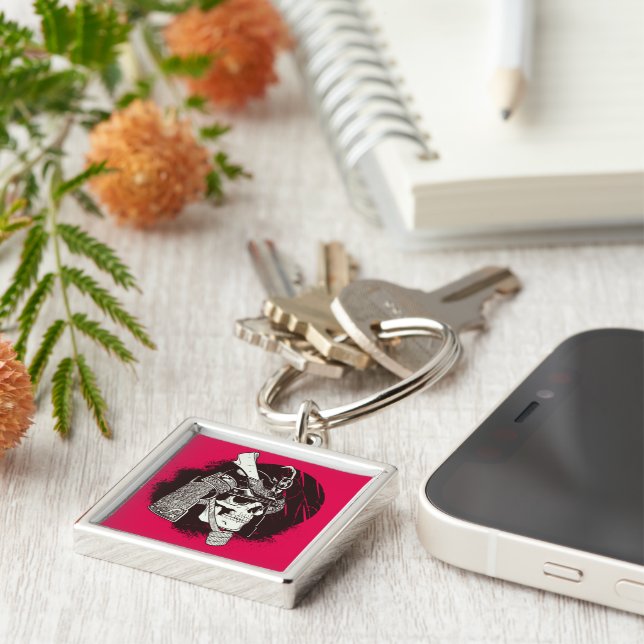 Skull With Samurai Helmet Key Ring (Side)