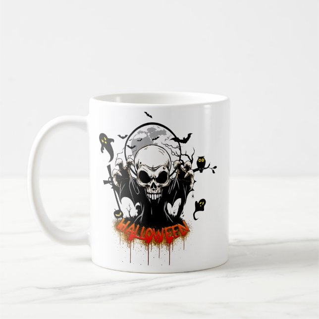 Skull with sharp, menacing teeth coffee mug (Left)