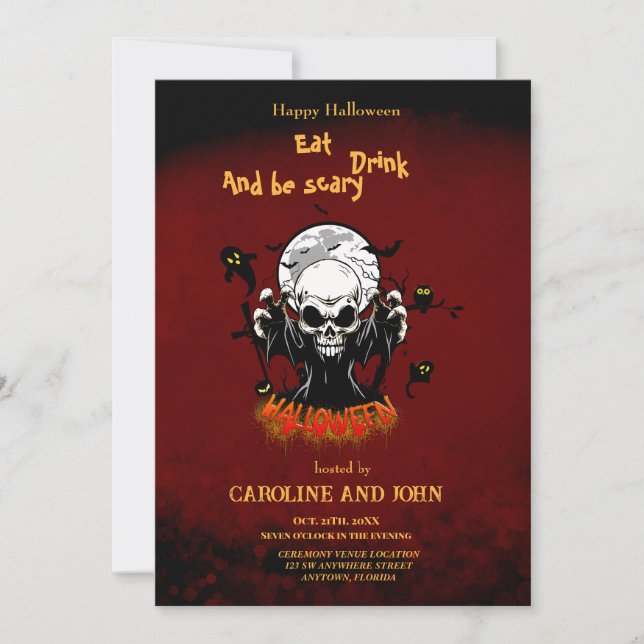 Skull with sharp, menacing teeth  invitation (Front)