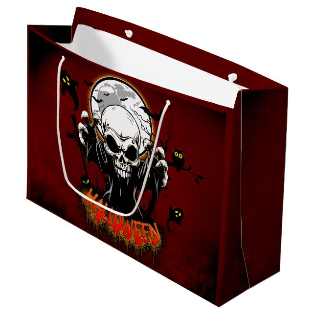 Skull with sharp, menacing teeth large gift bag (Front Angled)