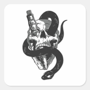 Skull With Snake Square Sticker