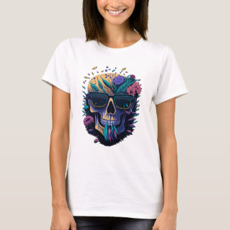Skull with Sunglasses and Flowers T-Shirt