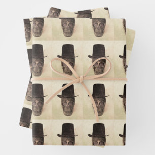 Skull With Top Hat Gothic Vintage Texture Pattern Wrapping Paper Sheet