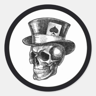 Skull with Tophat Classic Round Sticker