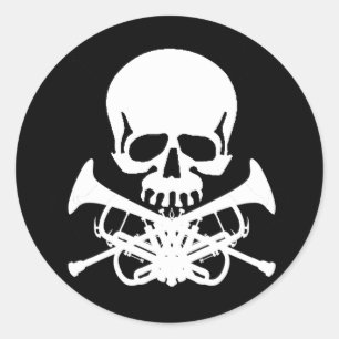 Skull with Trumpets as Crossbones Classic Round Sticker