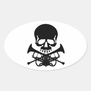 Skull with Trumpets as Crossbones Oval Sticker