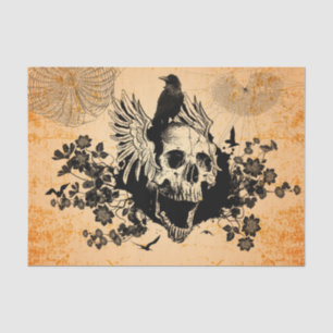 Skull with wings and crow with flowers tissue paper