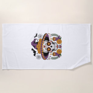 Skull with Witch Hat Halloween Vector Beach Towel