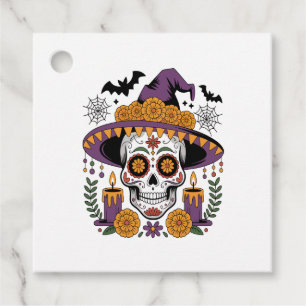 Skull with Witch Hat Halloween Vector Favour Tags