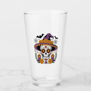 Skull with Witch Hat Halloween Vector Glass