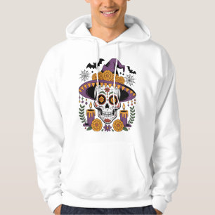 Skull with Witch Hat Halloween Vector Hoodie