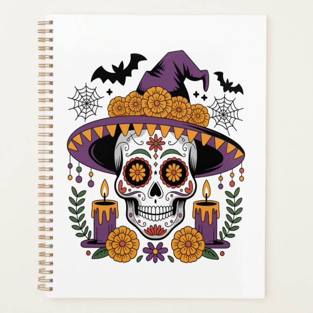 Skull with Witch Hat Halloween Vector Planner (Front)