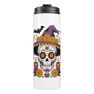 Skull with Witch Hat Halloween Vector Thermal Tumbler
