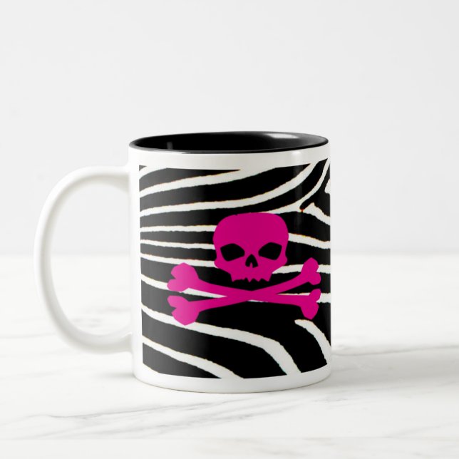 Skull with Zebra Print Two-Tone Coffee Mug (Left)