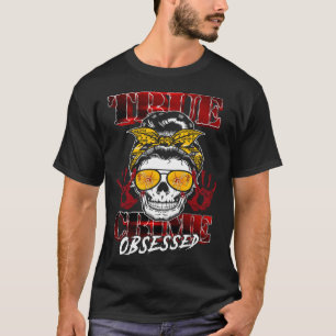 Skull Women Outfit Messy Hair Bun True Crime Obses T-Shirt