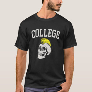 Skull Yellow Mohawk Arched College Font T-Shirt
