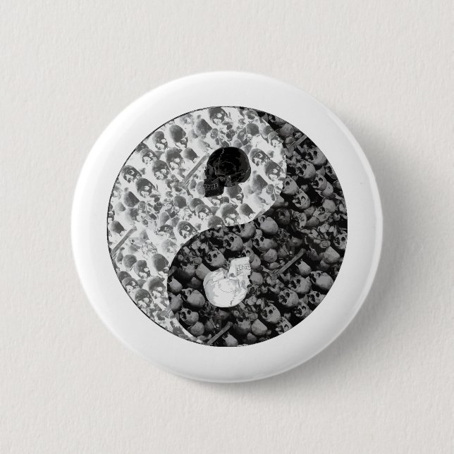 Skull Yin Yang 6 Cm Round Badge (Front)