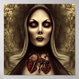 Skull Zombie Witch Spooky Eyes Woman Poster