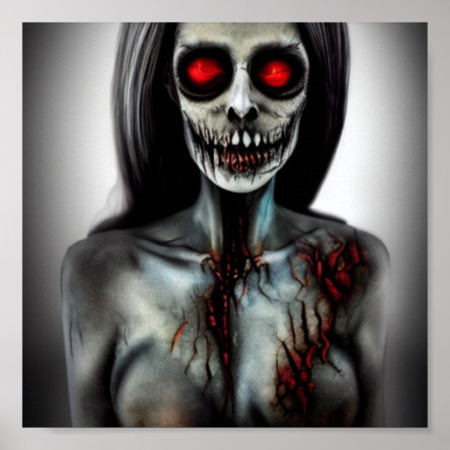 Skull Zombie Witch Spooky Eyes Woman Poster (Front)