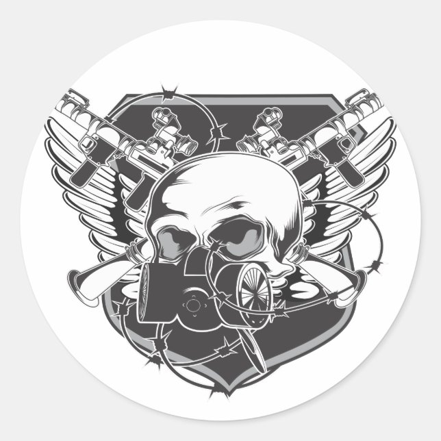 skullgasmask classic round sticker (Front)