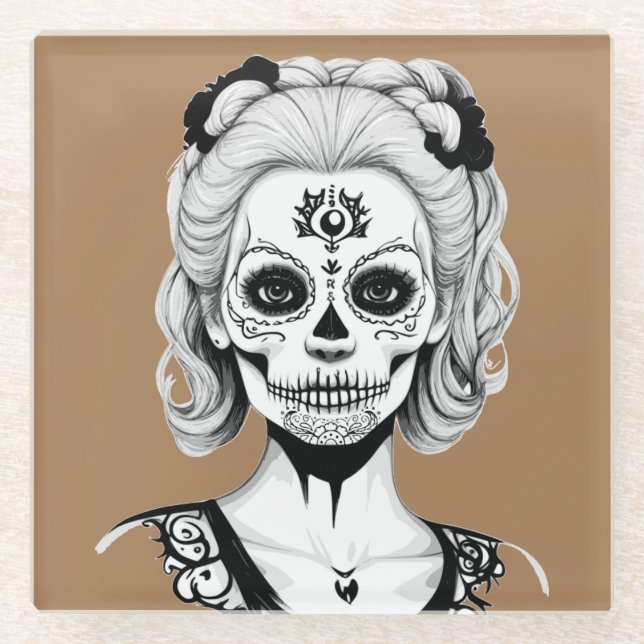 SKULLHEAD WOMAN  GLASS COASTER (Front)