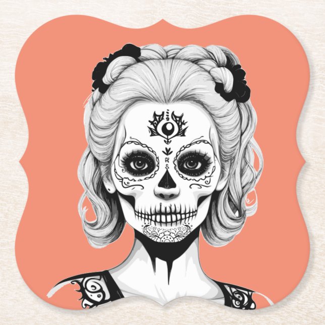 SKULLHEAD WOMAN PAPER COASTER (Front)
