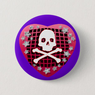 skullie heart red 6 cm round badge