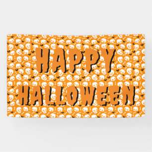 Skullls Bones Bats Pattern Black White Orange Text Banner